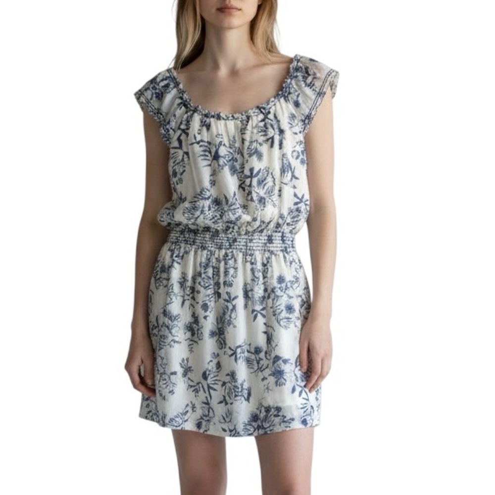 MAX STUDIO | Women’s Blue Floral Delphi Silk Blend Mini Dress size Large NEW